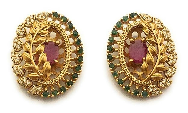 Earrings Design: 5 Stylish Gold-Plated Studs Earrings Design For Ethnic Look 10 Oval Leaf Designer Stud Earrings for Women