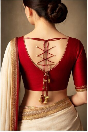 Red Blouse Back Designs: 9 Latest Red Blouse Back Designs for Brides and Festive Wear 11 Red Blouse Back Designs