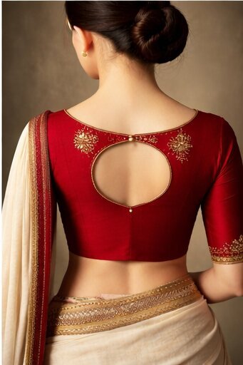 Red Blouse Back Designs: 9 Latest Red Blouse Back Designs for Brides and Festive Wear 15 Red Blouse Back Designs