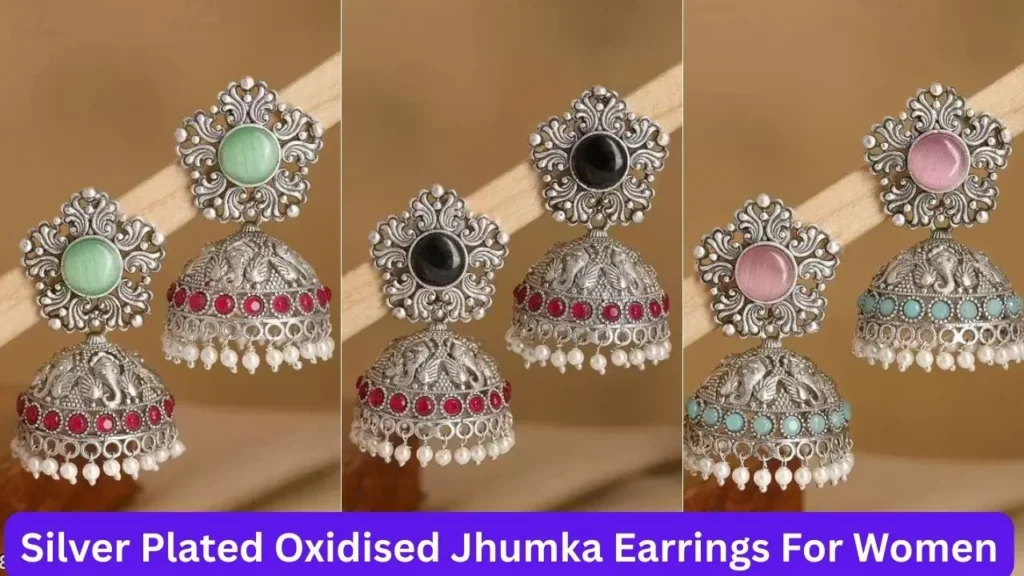 Silver Plated Oxidised Jhumka Earrings Design
