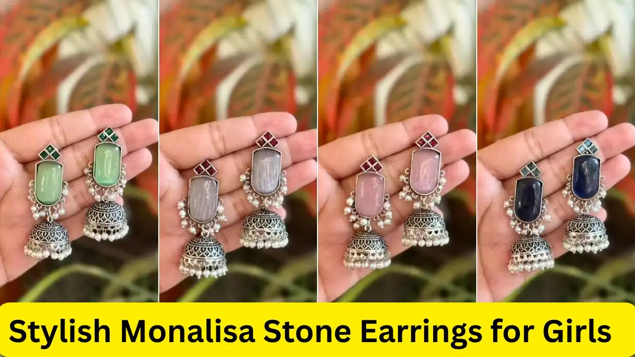 Stone Earrings for Girls – Stylish Monalisa Design Oxidised Studs Earrings Designs 2026 3 Stylish Monalisa Stone Earrings for Girls