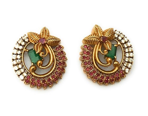 Earrings Design: 5 Stylish Gold-Plated Studs Earrings Design For Ethnic Look 7 Traditional Gold Plated Flower Design AD Studded Tops Earrings for Women