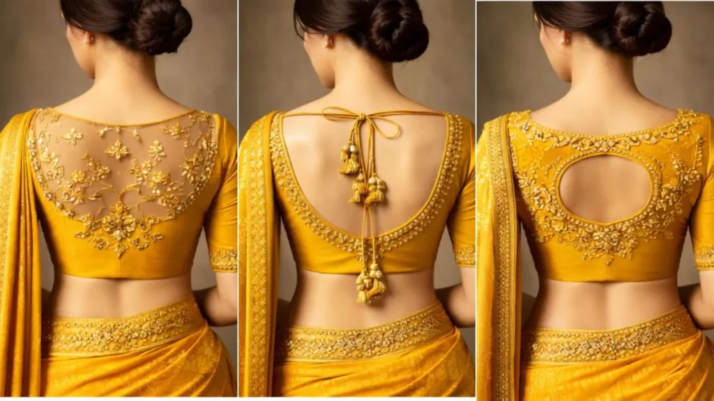 Yellow Blouse Back Designs For Haldi