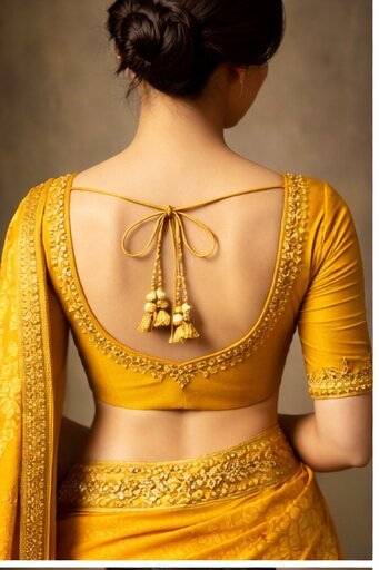 Blouse Back Designs: 9 Royal Bridal Styles Yellow Blouse Back Designs For Haldi 7 Yellow Blouse Back Designs for Haldi