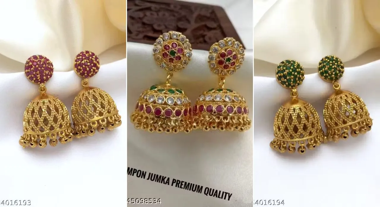 AD Stone Jhumka – Stylish Matte Finish Earrings Designs For Girls 3 AD Stone Jhumka