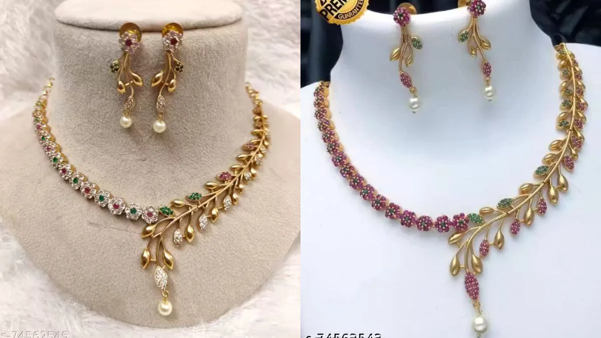 CZ Matte Finish AD Stone Necklace Set – Elegant Designer Jewellery Set designs 2026 4 AD Stone Necklace set