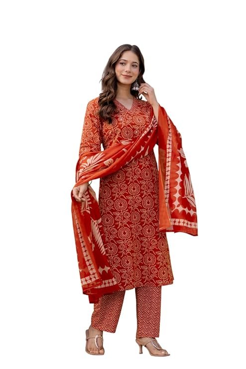 Women's Pure Cotton Printed Straight Kurta with Pants