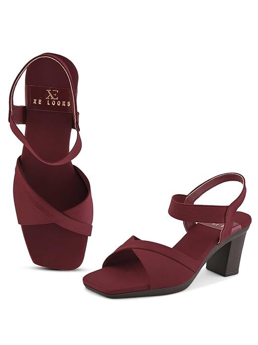 Block Heel Sandals with Stretchable Straps
