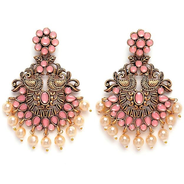 Gold Plated Pearl Studded Dangler Earrings for Women