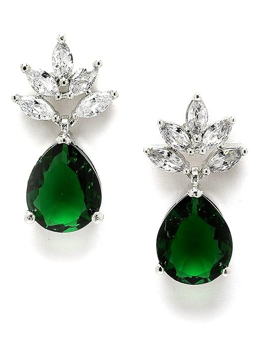 Green American Diamond Drop Earrings for Women