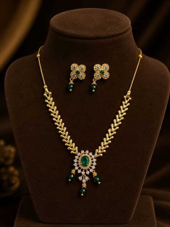 Necklace Set : 10 Stunning Golden Jewellery Set Designs to Elevate Your Royal Look 2026 Latest 13 Elegant Emerald Drop Necklace Design