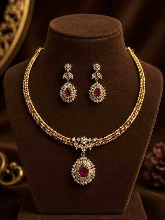 Necklace Set : 10 Stunning Golden Jewellery Set Designs to Elevate Your Royal Look 2026 Latest 11 AD CHOKER NECKLACE SET