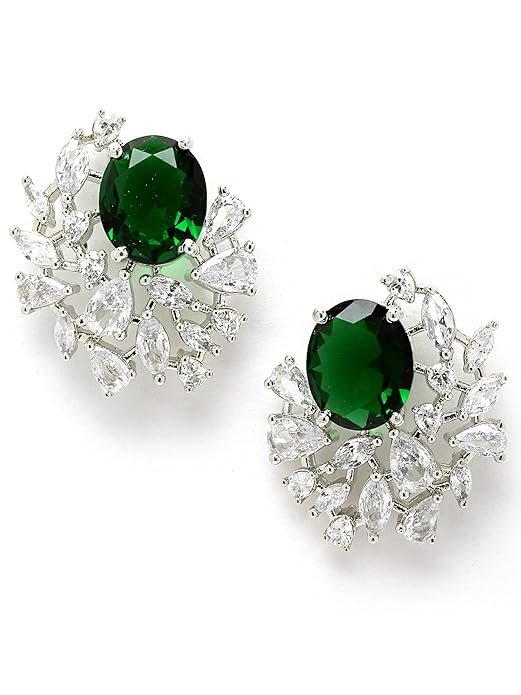 Green American Diamond Stud Earrings For women