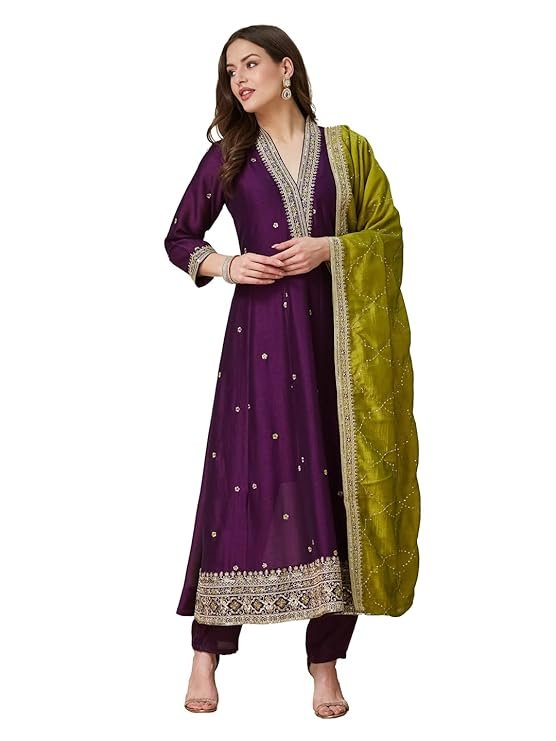 Women's Silk Embroidered Kurta Pant Dupatta Set