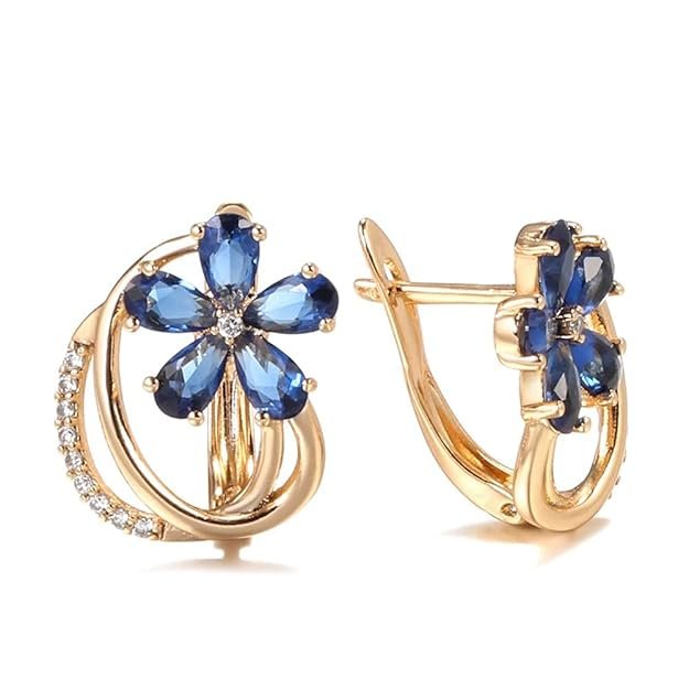 Rose Gold Plated Blue Zircon Earrings for Women