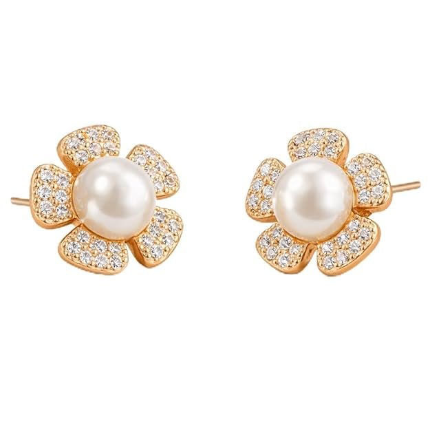 Triangular Design Pearl Stud Earrings