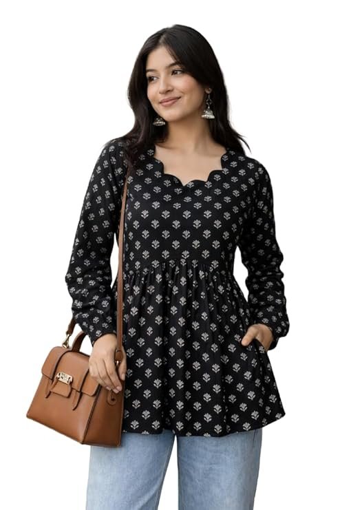 Best Short Kurti for Women: 5 Stylish Picks for Everyday Wear 2026 9 Black Floral Block Print Kurti