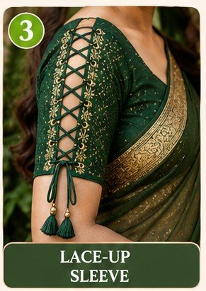 9 Stylish Blouse Sleeves Designs for Sarees 2026 latest 5 Lace-Up Bloouse Sleeve Design