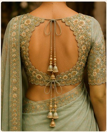 Scalloped Tie-Up Blouse Back Design