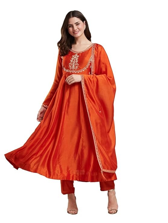 5 Beautiful Anarkali Suit Sets for a Royal and Comfortable Look 2026 5 Women's Silk Embroidered Anarkali Kurta