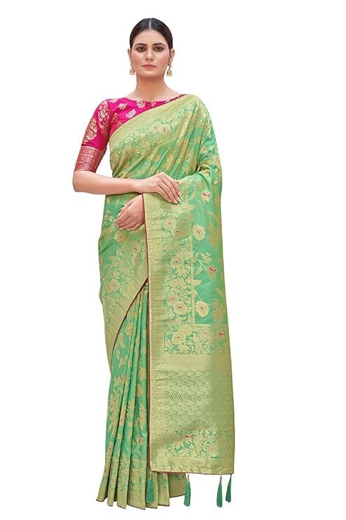Beautiful Green Sarees for Sawan 2026: Top 5 Elegant Picks for Festive Wear 13 Women's Banarasi Pure Kanjivaram Style Silk Saree