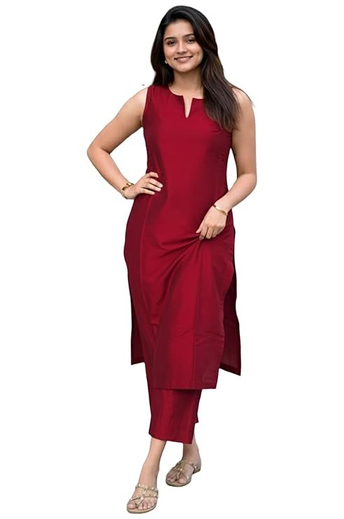 Women’s Rayon Viscose Straight Solid Kurta with Palazzo Set