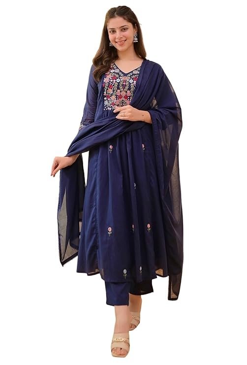 5 Beautiful Anarkali Suit Sets for a Royal and Comfortable Look 2026 9 Women Embroidery Solid Anarkali Kurta and Pant Set