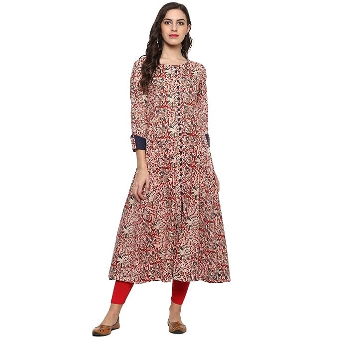 Women's Cotton Floral Printed Anarkali Kurta