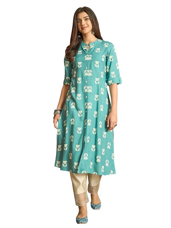 Women's Floral Printed Rayon A-Line Kurta
