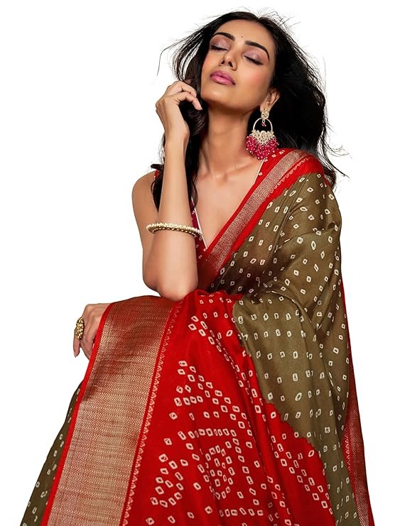 Beautiful Green Sarees for Sawan 2026: Top 5 Elegant Picks for Festive Wear 7 Women's Dola Silk Bandhani Print Zari border Saree