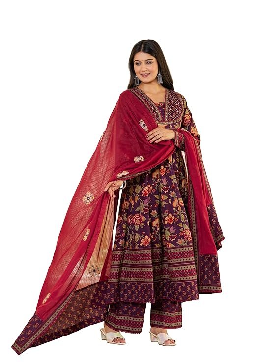 5 Beautiful Anarkali Suit Sets for a Royal and Comfortable Look 2026 7 Cotton Anarkali Floral Printed Kurta