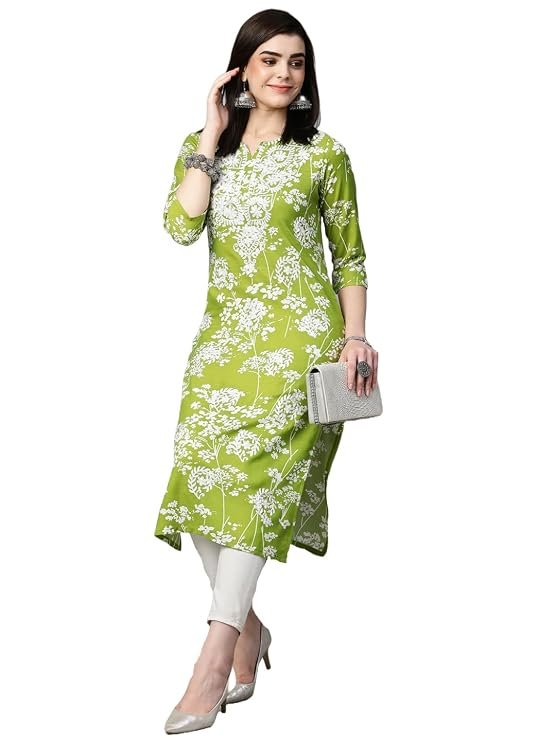 Kurti Designs: Beautiful Green Kurti Set for Sawan 2026 Celebrations 9 Embroidered Straight Kurta for Women