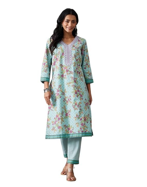 Embroidered V-Neck Kurta