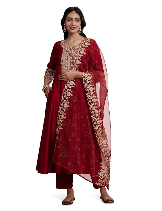 Women's Embroidered Anarkali Kurta Suit Set