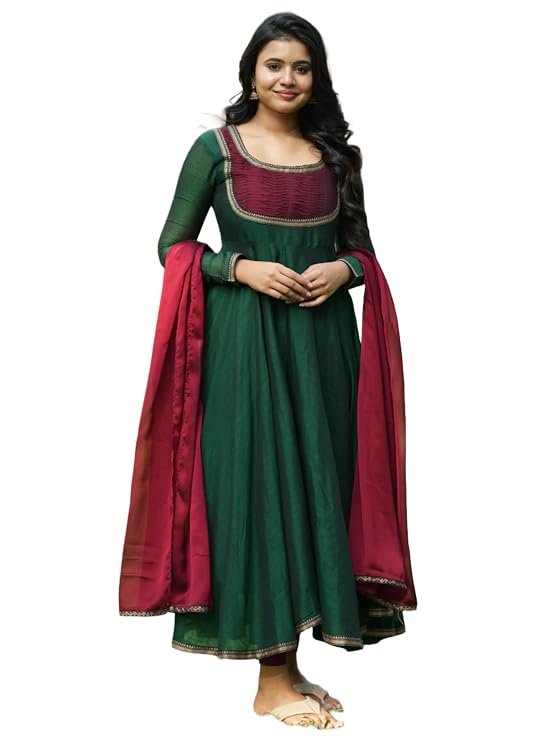 A-Line Solid Kurta with Pant & Dupatta Set
