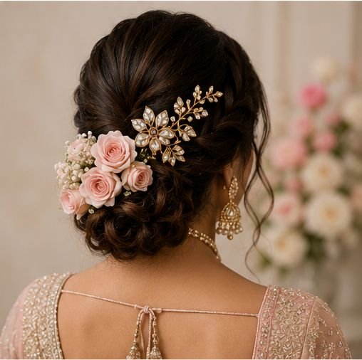 Bridal Hairstyles, Bridal Hairstyle Ideas, Indian Bridal Hairstyles, Wedding Hairstyles, Bridal Bun, Bridal Braid, Floral Bridal Hairstyle, Bridal Hair Accessories, Wedding Hair Ideas, Traditional Bridal Hairstyle, Bridal Hair 2026, Indian Wedding Hairstyles, Latest Bridal Hairstyles, Bridal Look, Wedding Inspiration
