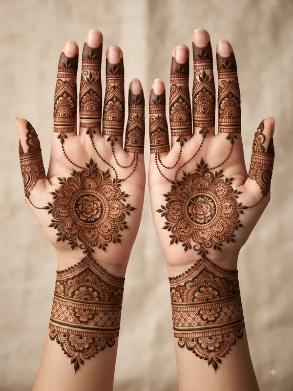 15 Beautiful Bridal Mehndi Designs for Full Hands 15 latest bridal mehndi designs for full hands featuring traditional, peacock, mandala, Arabic, jaali, floral, Rajasthani, Pakistani, and dulha dulhan patterns.