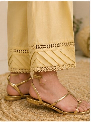 Trousers Designs: 9 Stylish Pant Mohri Designs for Women to Try in 2026 8 9 stylish pant mohri designs featuring scalloped lace, layered cutwork, pleated cuffs, diamond lace, V-cut pleats, pintuck lace, floral lace, and chevron cuts.