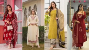 Ethnic kurta set for women with printed and embroidered designs