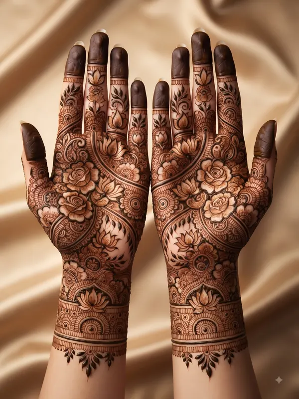 15 Beautiful Bridal Mehndi Designs for Full Hands 11 latest bridal mehndi designs for full hands featuring traditional, peacock, mandala, Arabic, jaali, floral, Rajasthani, Pakistani, and dulha dulhan patterns.
