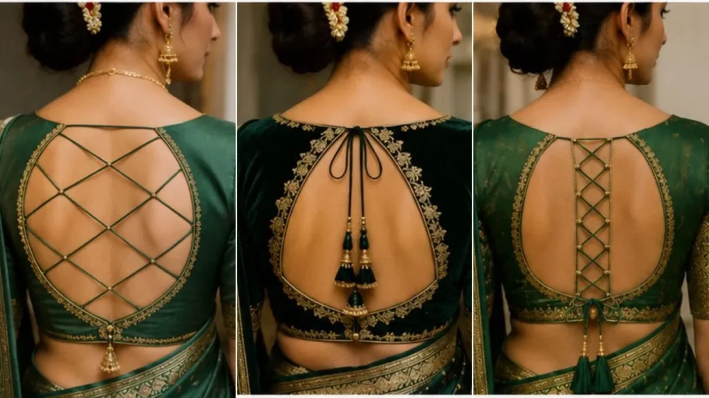 Green Blouse Back Designs for Raksha Bandhan