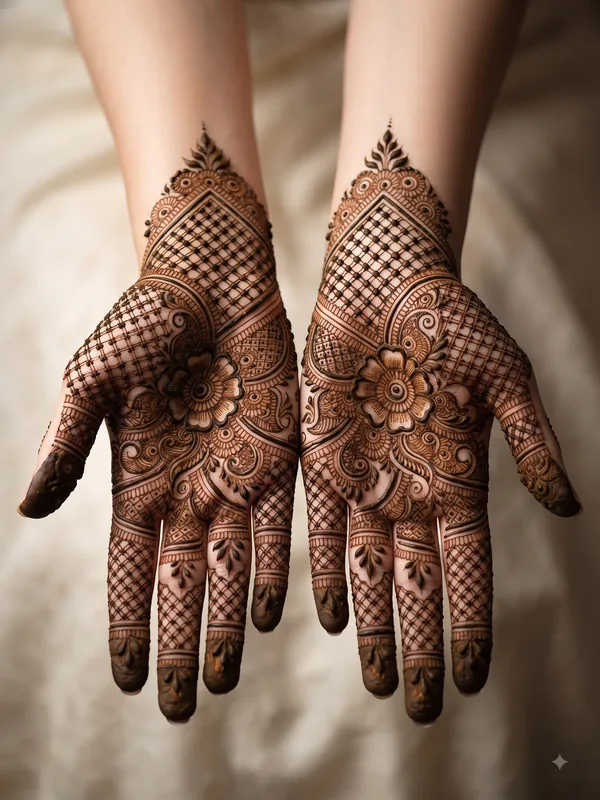 15 Beautiful Bridal Mehndi Designs for Full Hands 9 latest bridal mehndi designs for full hands featuring traditional, peacock, mandala, Arabic, jaali, floral, Rajasthani, Pakistani, and dulha dulhan patterns.