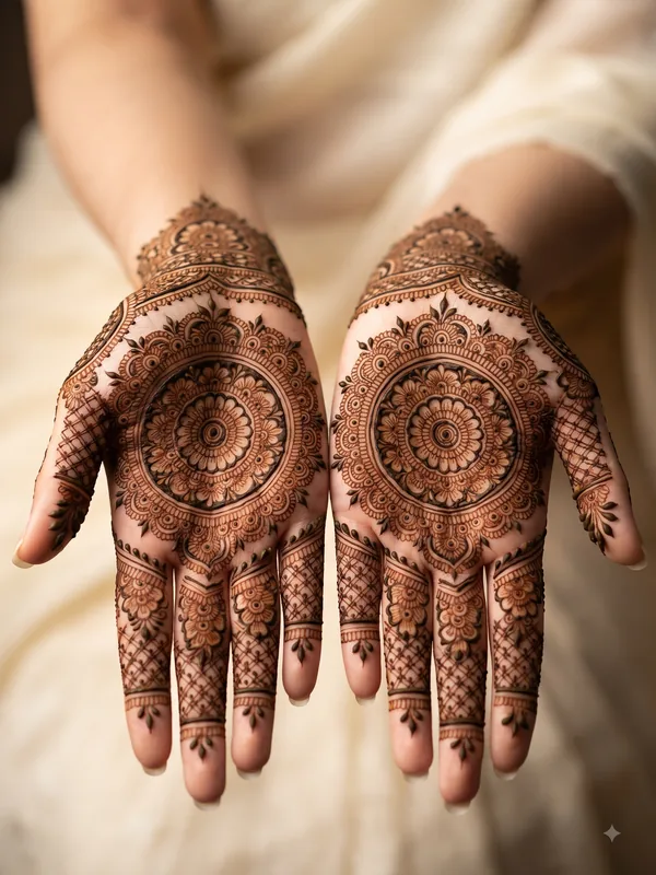 15 Beautiful Bridal Mehndi Designs for Full Hands 7 latest bridal mehndi designs for full hands featuring traditional, peacock, mandala, Arabic, jaali, floral, Rajasthani, Pakistani, and dulha dulhan patterns.