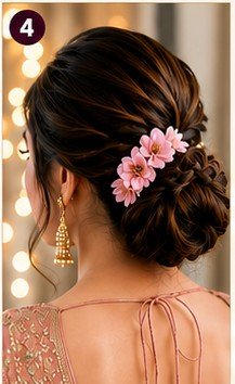 10 elegant bun hairstyles for women featuring low messy bun, sleek bun, floral bun, braided bun, twisted pearl bun, side swept bun, and high bun for weddings and festive occasions.
