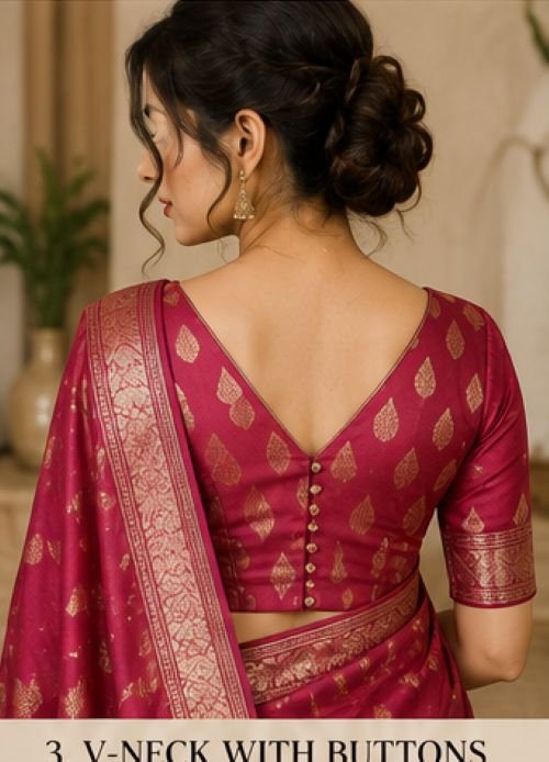 V-Neck Blouse Designs for Elegant Wedding and Festive Looks in 2026 7 V-Neck Blouse Designs, V-Neck Blouse Designs 2026, V-Neck Blouse for Saree, V-Neck Blouse Back Designs, Designer Blouse Designs, Latest Blouse Designs, Saree Blouse Designs, Deep V-Neck Blouse, Bridal Blouse Designs, Party Wear Blouse