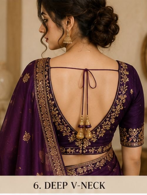 V-Neck Blouse Designs for Elegant Wedding and Festive Looks in 2026 10 V-Neck Blouse Designs, V-Neck Blouse Designs 2026, V-Neck Blouse for Saree, V-Neck Blouse Back Designs, Designer Blouse Designs, Latest Blouse Designs, Saree Blouse Designs, Deep V-Neck Blouse, Bridal Blouse Designs, Party Wear Blouse