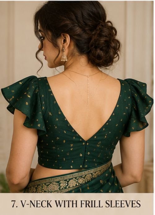 V-Neck Blouse Designs for Elegant Wedding and Festive Looks in 2026 11 V-Neck Blouse Designs, V-Neck Blouse Designs 2026, V-Neck Blouse for Saree, V-Neck Blouse Back Designs, Designer Blouse Designs, Latest Blouse Designs, Saree Blouse Designs, Deep V-Neck Blouse, Bridal Blouse Designs, Party Wear Blouse