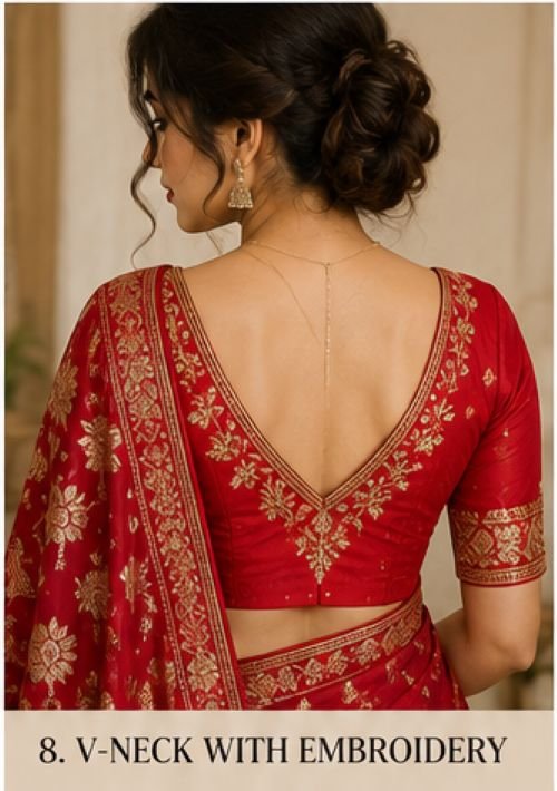 V-Neck Blouse Designs for Elegant Wedding and Festive Looks in 2026 12 V-Neck Blouse Designs, V-Neck Blouse Designs 2026, V-Neck Blouse for Saree, V-Neck Blouse Back Designs, Designer Blouse Designs, Latest Blouse Designs, Saree Blouse Designs, Deep V-Neck Blouse, Bridal Blouse Designs, Party Wear Blouse