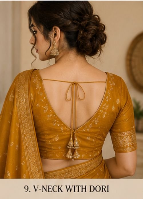 V-Neck Blouse Designs for Elegant Wedding and Festive Looks in 2026 13 V-Neck Blouse Designs, V-Neck Blouse Designs 2026, V-Neck Blouse for Saree, V-Neck Blouse Back Designs, Designer Blouse Designs, Latest Blouse Designs, Saree Blouse Designs, Deep V-Neck Blouse, Bridal Blouse Designs, Party Wear Blouse