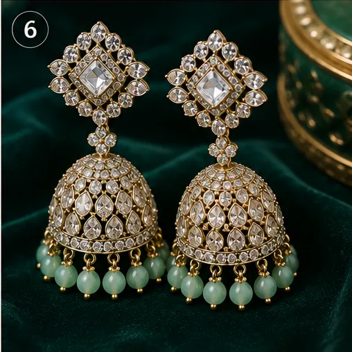 Latest Jhumka Earrings Designs for Women: इन खूबसूरत झुमका डिजाइन्स से Festive Look में आएगा Royal Touch! 11 Green Stone Beaded Jhumka Earrings Design